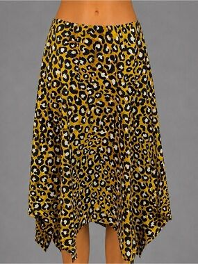 Super cute, asymmetrical animal, print yellow brown summer skirt